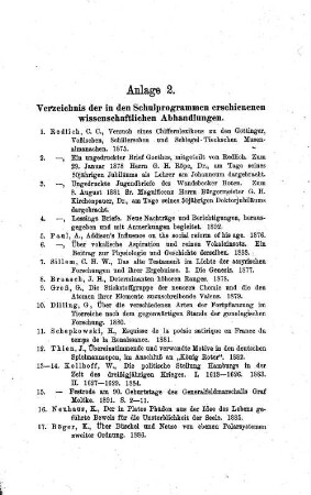 Anlage 2. Verzeichnis der in den Schulprogrammen erschienenen wissenschaftlichen Abhandlungen.
