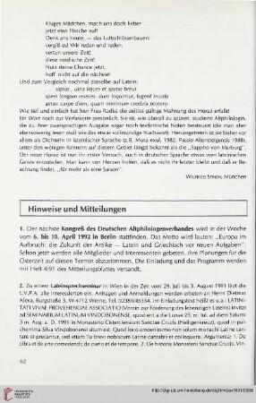 Hinweise und Mitteilungen