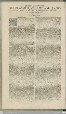 Des. Erasmi Roterodami, Iunii, Cognati, Et Aliorum paroimiografōn Adagia In Locos Communes