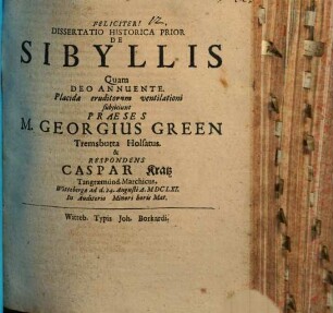 Dissertatio Historica Prior De Sibyllis