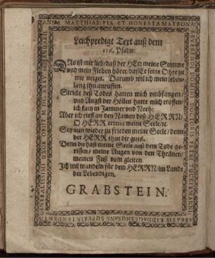 Leichpredigt Text auß dem 116. Psalm