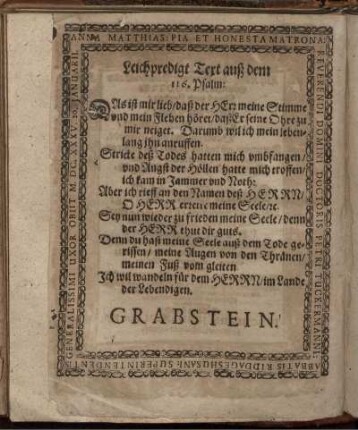 Leichpredigt Text auß dem 116. Psalm