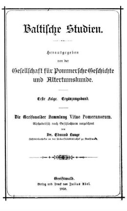 Die Greifswalder Sammlung Vitae Pomeranorum