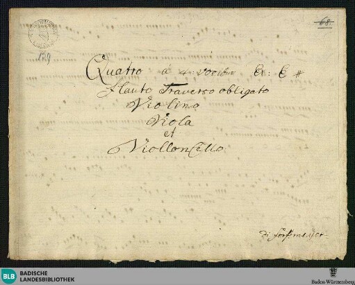 Quartets - Mus. Hs. 139 : fl, vl, vla, vlc; E; DTB 16 E1