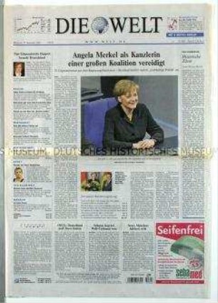 Tageszeitung "Die Welt" zur Vereidigung der Bundesregierung unter Angela Merkel