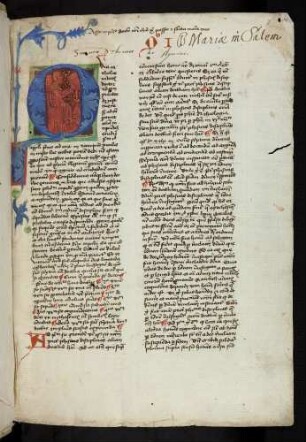 Historisierte Initiale: Q(uia catholice): Thomas von Aquin lehrt