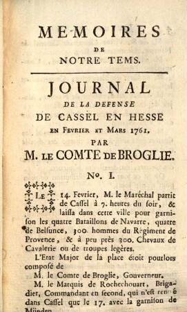 Journal de la défense de Cassel par M. le Comte de Broglie ...
