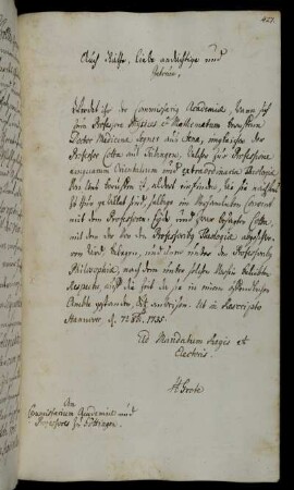 Vereidigung des Professors für Physik und Mathematik Segner und des Professors der orientalischen Sprache und außerordentlichen Theologie Cotta.