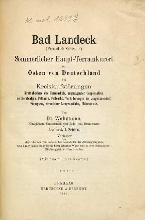 Bad Landeck : . Sommerl. Haupt-Terrainkurort im Osten von Deutschland bei Kreislausstörungen ... von Dr. Wehse sen. 