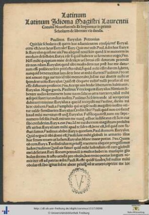 Latinum Idioma Laurentii Corvini Novoforensis