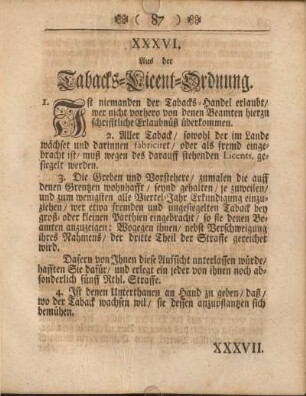 XXXVI. Aus der Tabacks-Licent-Ordnung.