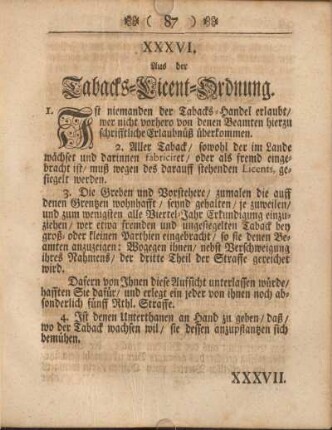 XXXVI. Aus der Tabacks-Licent-Ordnung.