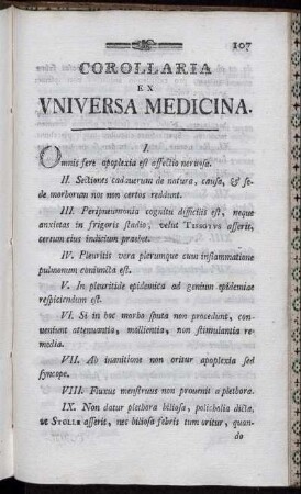 Corollaria ex Universa Medicina.