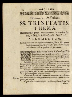 Dominica, & Festum SS. Trinitatis.