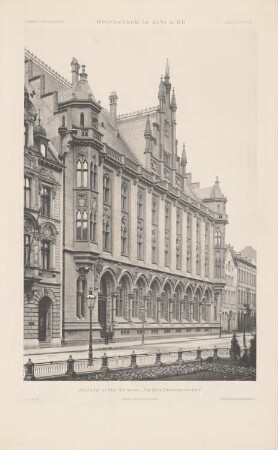 Reichsbank, Köln: Ansicht (aus: Atlas zur Zeitschrift für Bauwesen, hrsg. v. Ministerium der öffentlichen Arbeiten, Jg. 48, 1898)