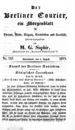 No. 747., Sonnabend, den 1. August 1829