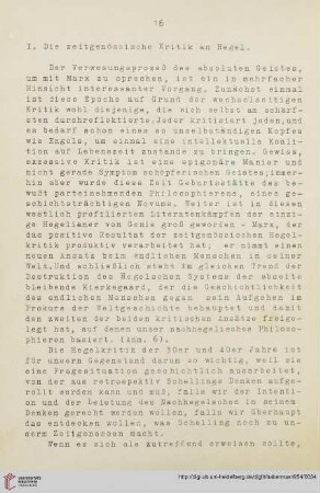 I. Die zeitgenössische Kritik an Hegel