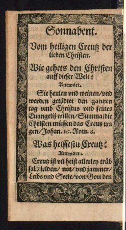 Sonnabent. Vom heiligen Creutz der lieben Christen.