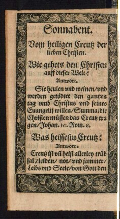 Sonnabent. Vom heiligen Creutz der lieben Christen.