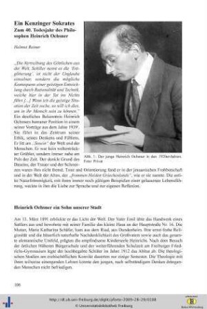 Ein Kenzinger Sokrates. Zum 40. Todestag des Philosophen Heinrich Ochsner