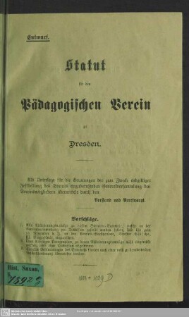 Statut für den Pädagogischen Verein zu Dresden : Entwurf