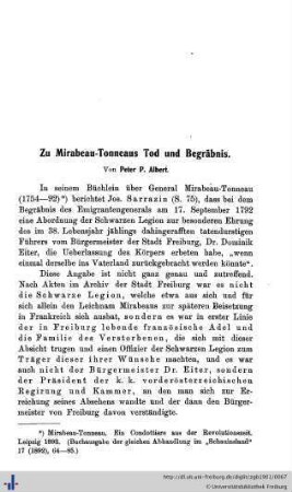 Zu Mirabeau Tonneaus Tod und Begräbnis.