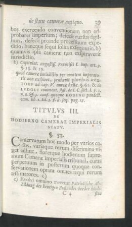 Titulus III. Hodierno Camerae Imperialis Statu.