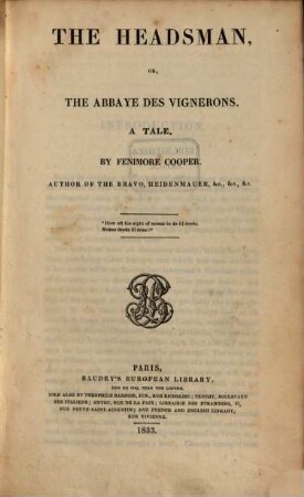 The headsman, or, the Abbaye des Vignerons : a tale