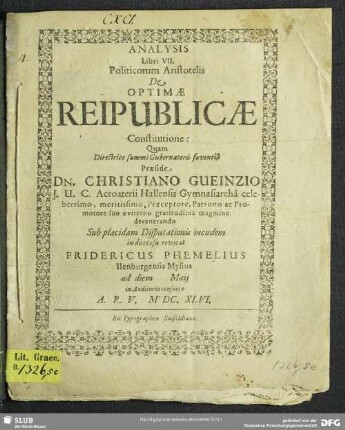Analysis Libri VII. Politicorum Aristotelis De Optimae Reipublicae Constitutione