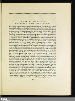 Coriolan Petranu, Cluj: Rumäniens Siebenbürgische Museen