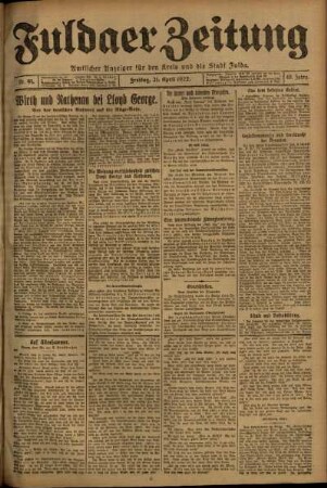 Ausgabe vom Freitag, den 21. April 1922.