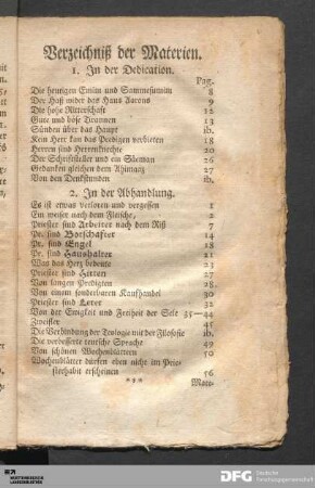 Verzeichniß der Materien.