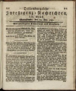 LII. Stück. Sonnabends: den 24. Dec. 1791.