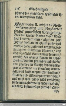 Tractatio. Part. II. Innerlichen Gnaden-Siegels Nothwendigkeit und Nutzbarkeit
