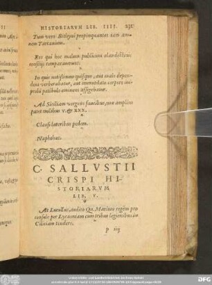 C. Sallustii Crispi Historiarum Lib. V.