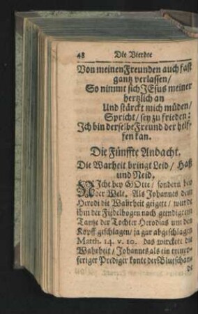 Die Fünffte Andacht. Die Warheit bringt Leid/ Haß und Neid.