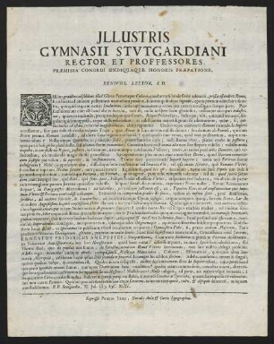 Illustris Gymnasii Stutgardiani rector et professores...