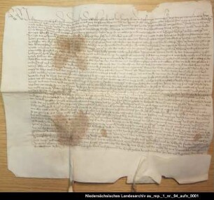 Vertrag zwischen den Grafen Edzard I. und Uko von Ostfriesland und dem Lande Dithmarschen = OUB II, Nr. 1409, S. 424 Anhängende Siegel 1 und 2 beschädigt erhalten