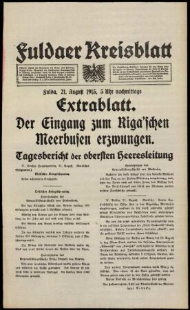 Ausgabe vom Samstag, den 21. August 1915.
