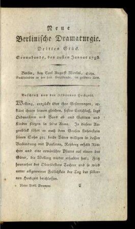 Drittes Stück. Sonnabends, den 20sten Januar 1798