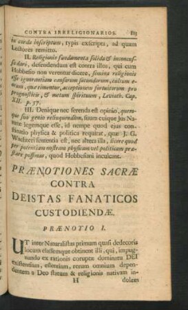Praenotiones Sacrae Contra Deistas Fanaticos Custodiendae