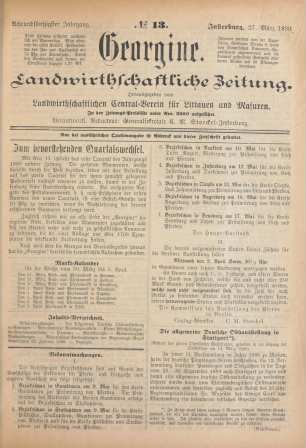 Achtundfünfzigster Jahrgang. No. 13. Insterburg, 27. März 1890.
