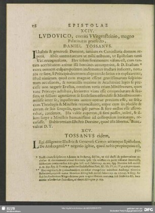 XCIV. Ludovico, comiti Witgensteinio, magno Palatinatus praefecto, Daniel Tossanus