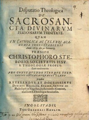 Disputatio Theologica De Sacrosancta Divinarvm Personarvm Trinitate