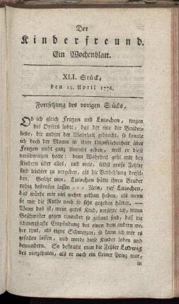 XLI. Stück den 15. April 1776