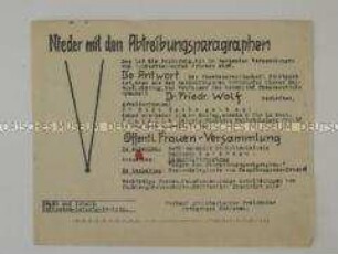 Hektografierte Einladung einer Frauen-Versammlung gegen die Abtreibungsparagrafen