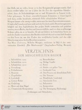 Verzeichnis der ausgestellten Bilder (Nr.1-24)