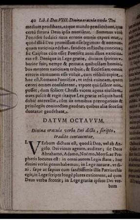 Datum Octavum. Divina oracula verbo Dei dicto, scripto, tradito continentur