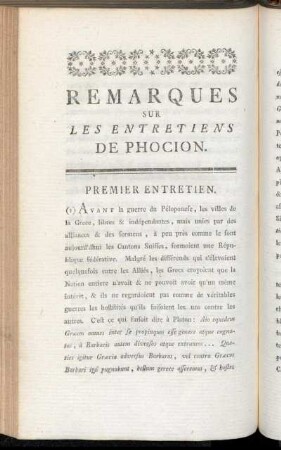 Remarques sur les Entretiens de Phocion.