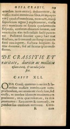 De Crassitie Et raritate, duritie ac mollitie oßium cranii ... Caput XLI. - De Osse ... Caput L.